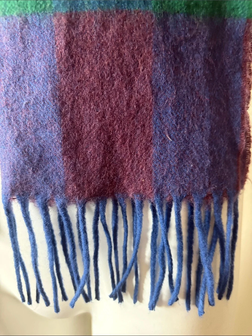 Christian Dior Plaid Fringe Scarf in Green, Blue & Purple Made in France